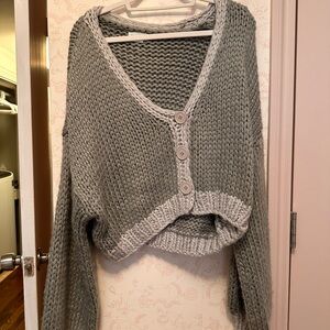 Lovers + Friends Gray Cropped Cardigan Sweater